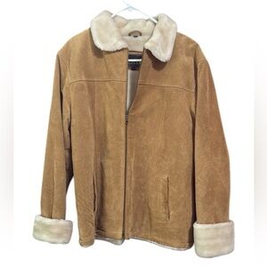 Adler Collection Womens Size L Suede Leather Coat With Faux Fur